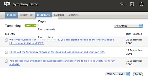 L’interface administrateur de Symphony