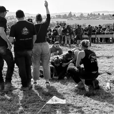 Women's tug of war. One team is about to lose