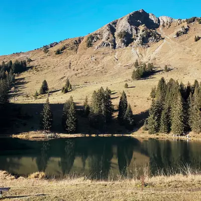 Lake Retaud with the sum La Palette in the background
