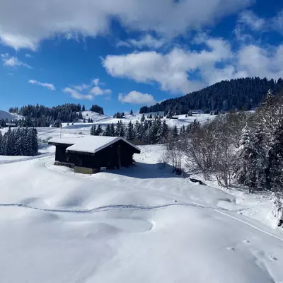 A chalet in the snowy mountain