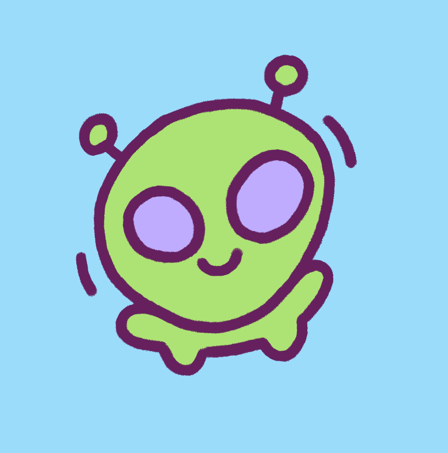 A simple but funny draw of a green alien on a blue background